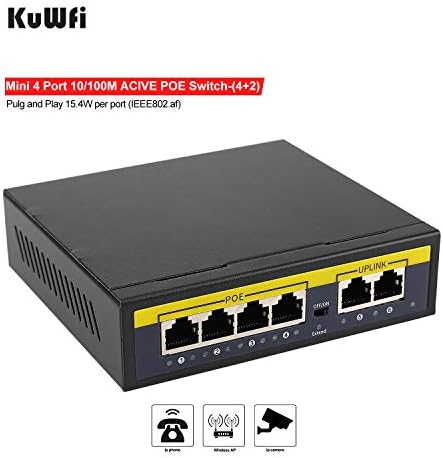 KUWFI 4 מתג רשת אתרנט של CUWFI - SPLITTER Office Ethernet | Plug & Play Switch Poe פעיל עם 2 יציאות